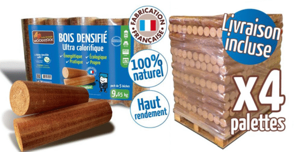 Bûches calorifiques WOODSTOCK 1 palette, 104 sacs de 5 bûches